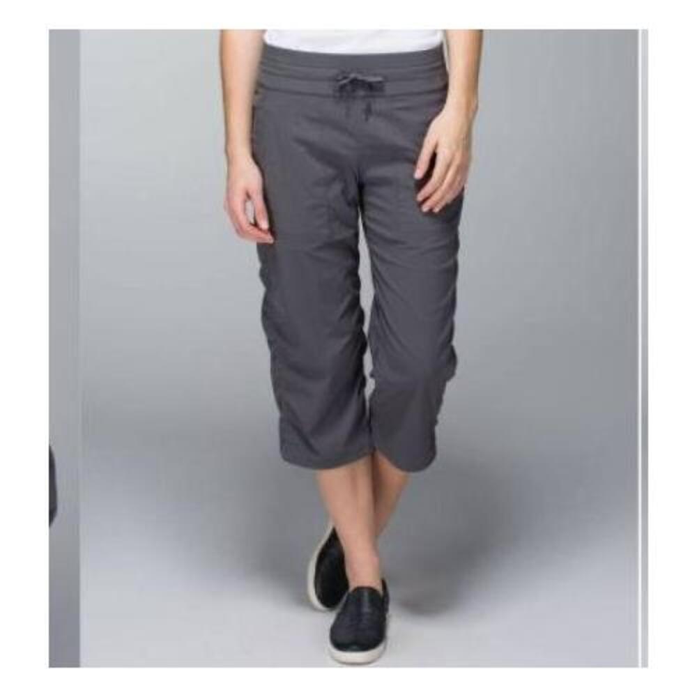 Lululemon Studio Crop Soot Light Charcoal Gray Drawstring Waist Pants Sz 4